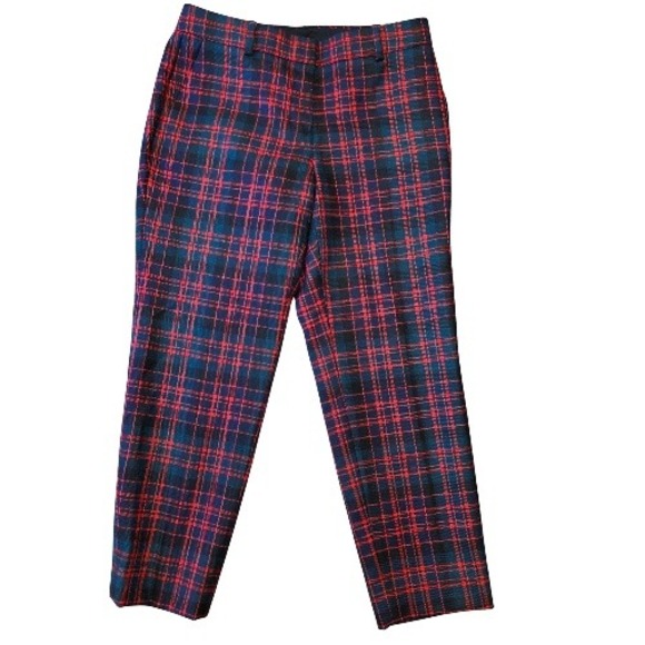 J. Crew Pants - J. Crew Plaid 100% Wool lined Trousers Womens Size 28 Red Green Christmas Career